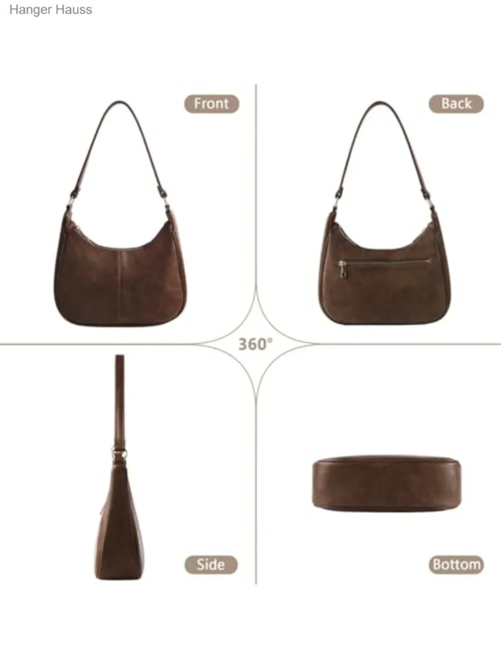 Women's Hobo Shoulder Bag Soft Vegan Leather Purse Handbag Zippered Pocket